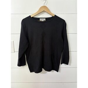 Pendleton Sweater Women XL Black Silk Blend 3/4 Sleeve Diamond Knit Pullover